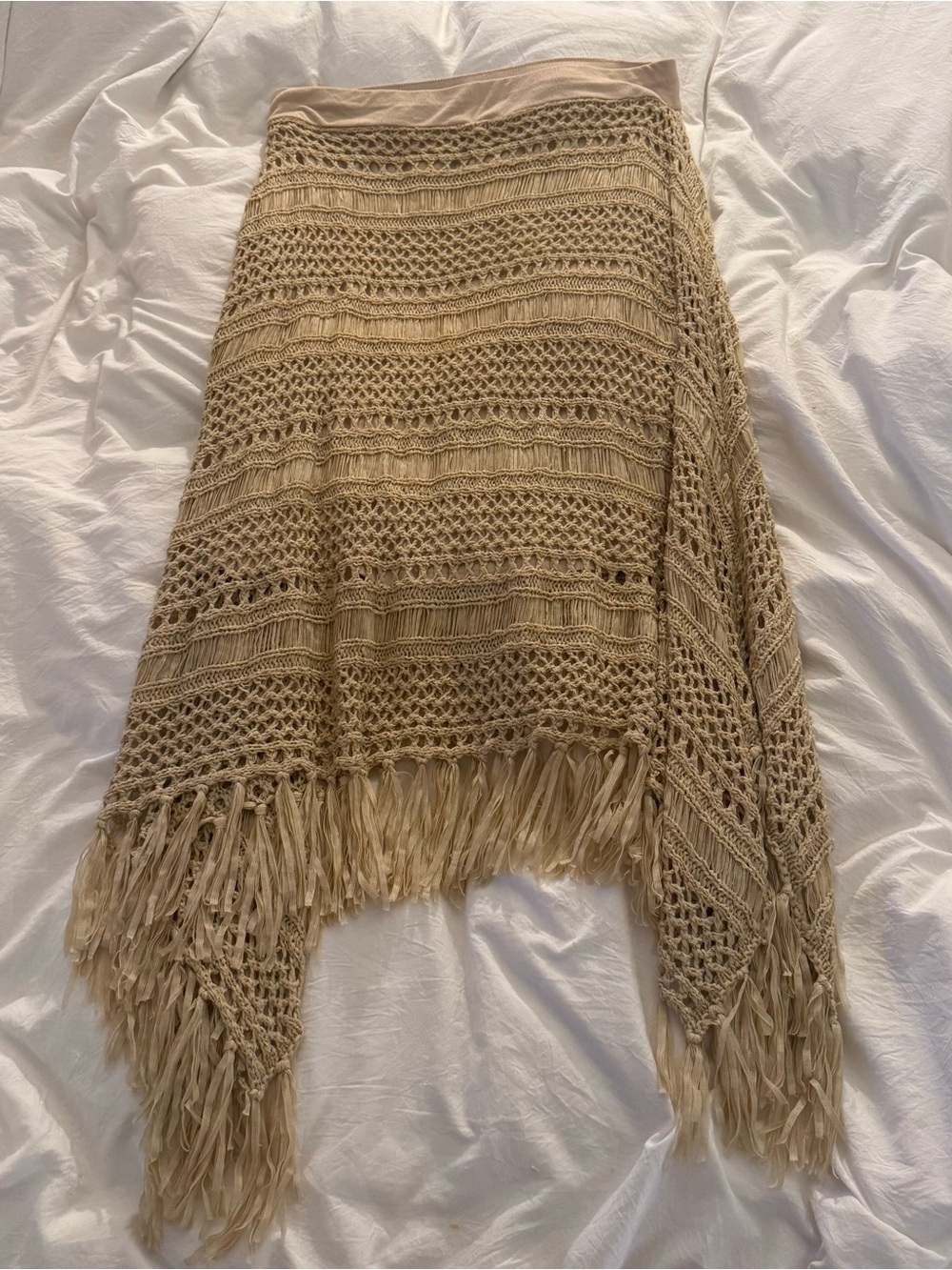 Chico's Tan Crochet Asymmetrical Fringe Skirt